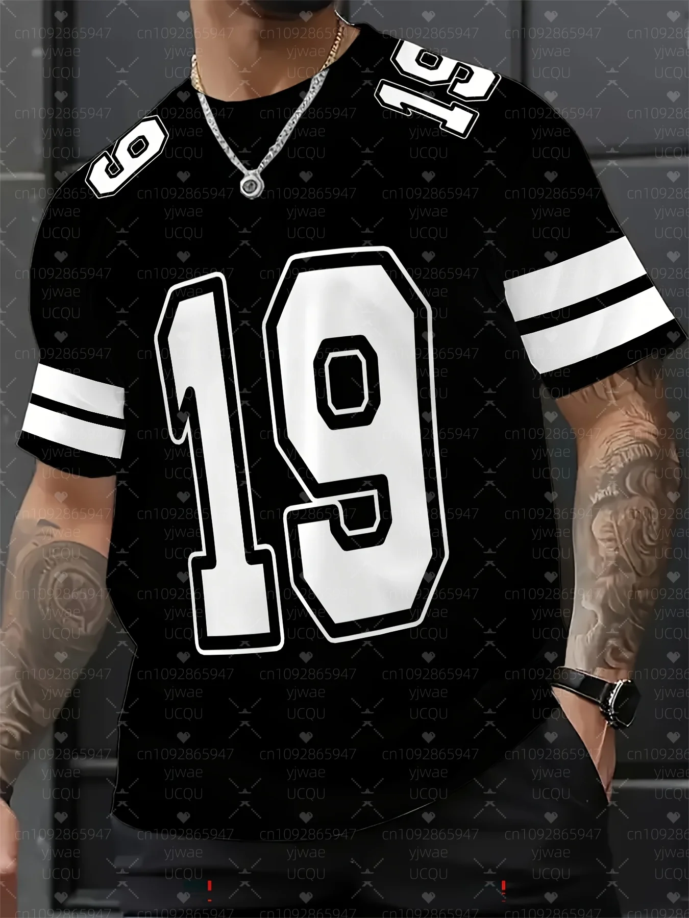 

2025 NO.19 Print Mens T-Shirt Man Short Sleeves Sportwear Football T-Shirt Color-Block Graphic T Shirts Men Clothing