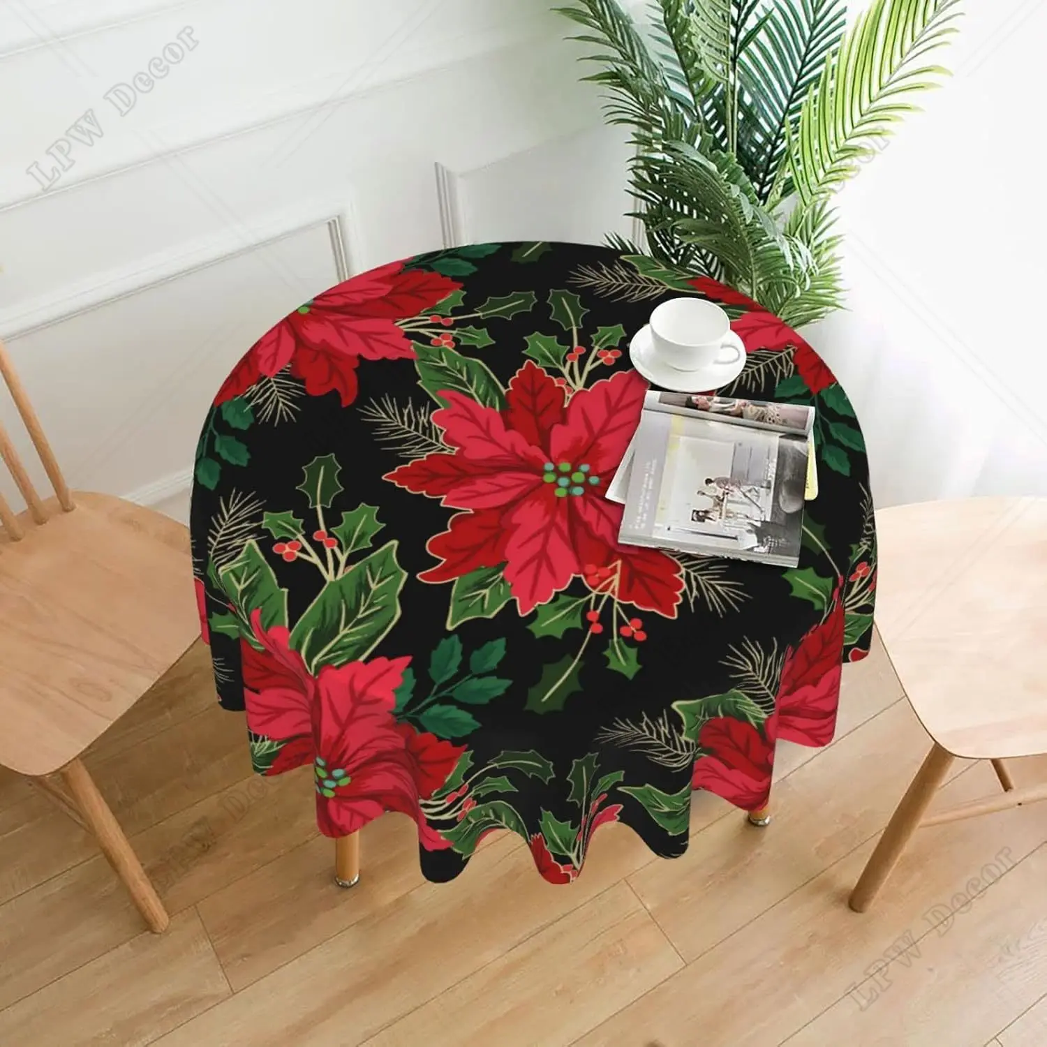 Christmas Snowflakes Tablecloth Xmas Round Tablecloth Holiday Washable Table Cloth Cover for Farmhouse Outdoor Picnic Home