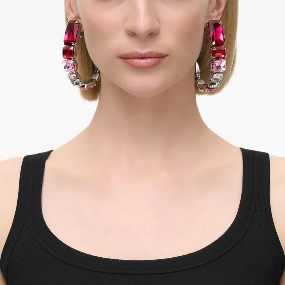 Spring and summer new models gradually change pink diamond earrings exaggerated high sense rhinestone earrings street accessorie