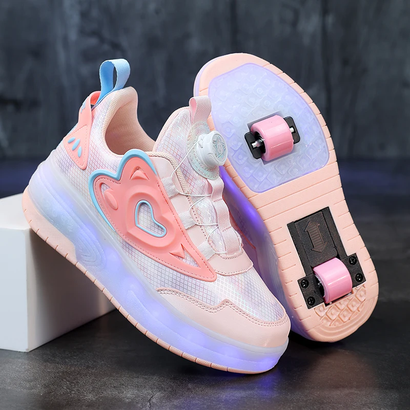 Roller Skate Shoes For Kid Fashion Casual Sport 2 Wheels Sneaker Girls Birthday Toy Gift Boot Child Outdoor Light Up  Footwear