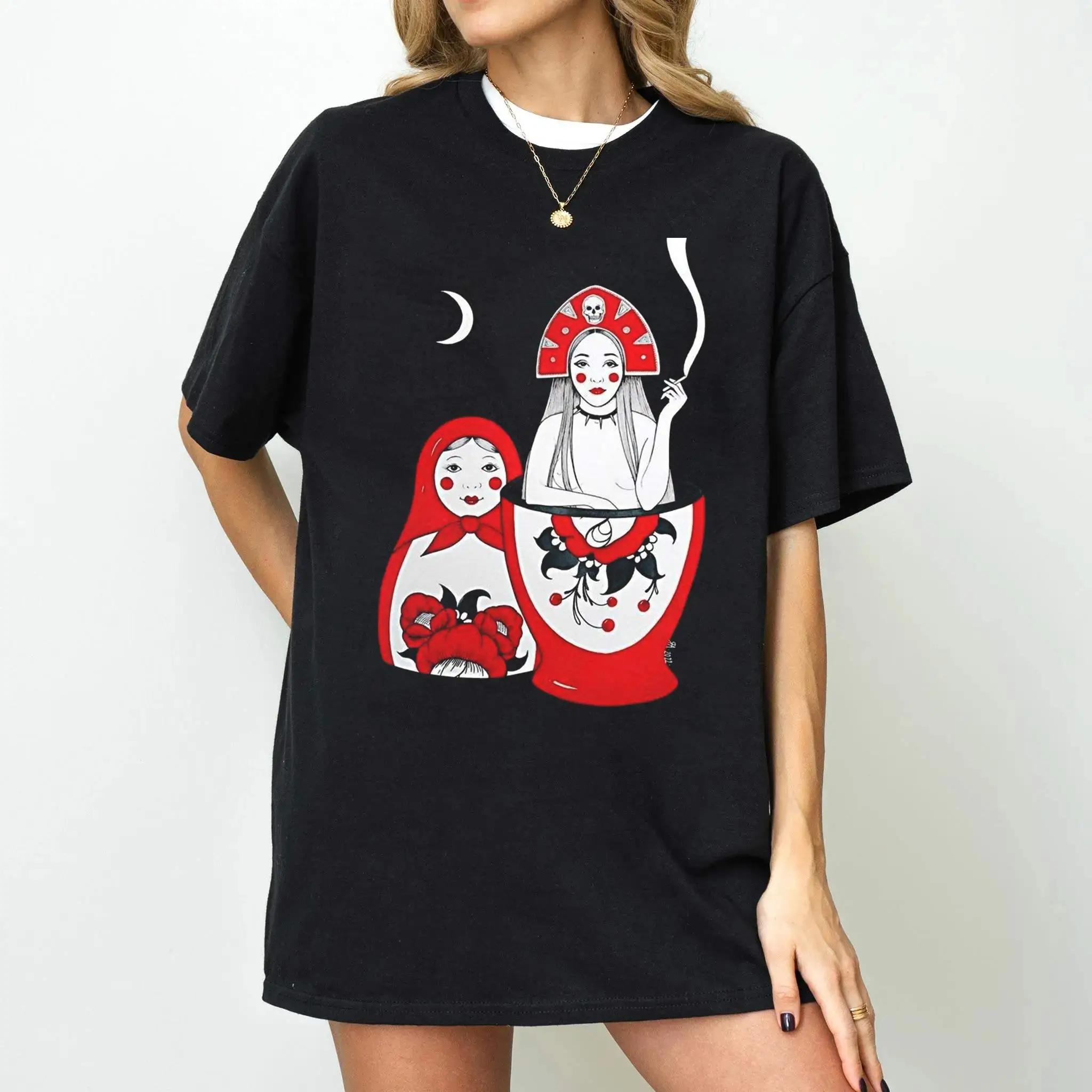 Streetwear T Shirt Russian Doll Pattern Cute Style Y2k Matryoshka Doll Casual Tee Men Women Cotton Oversized Harajuku Summer Top