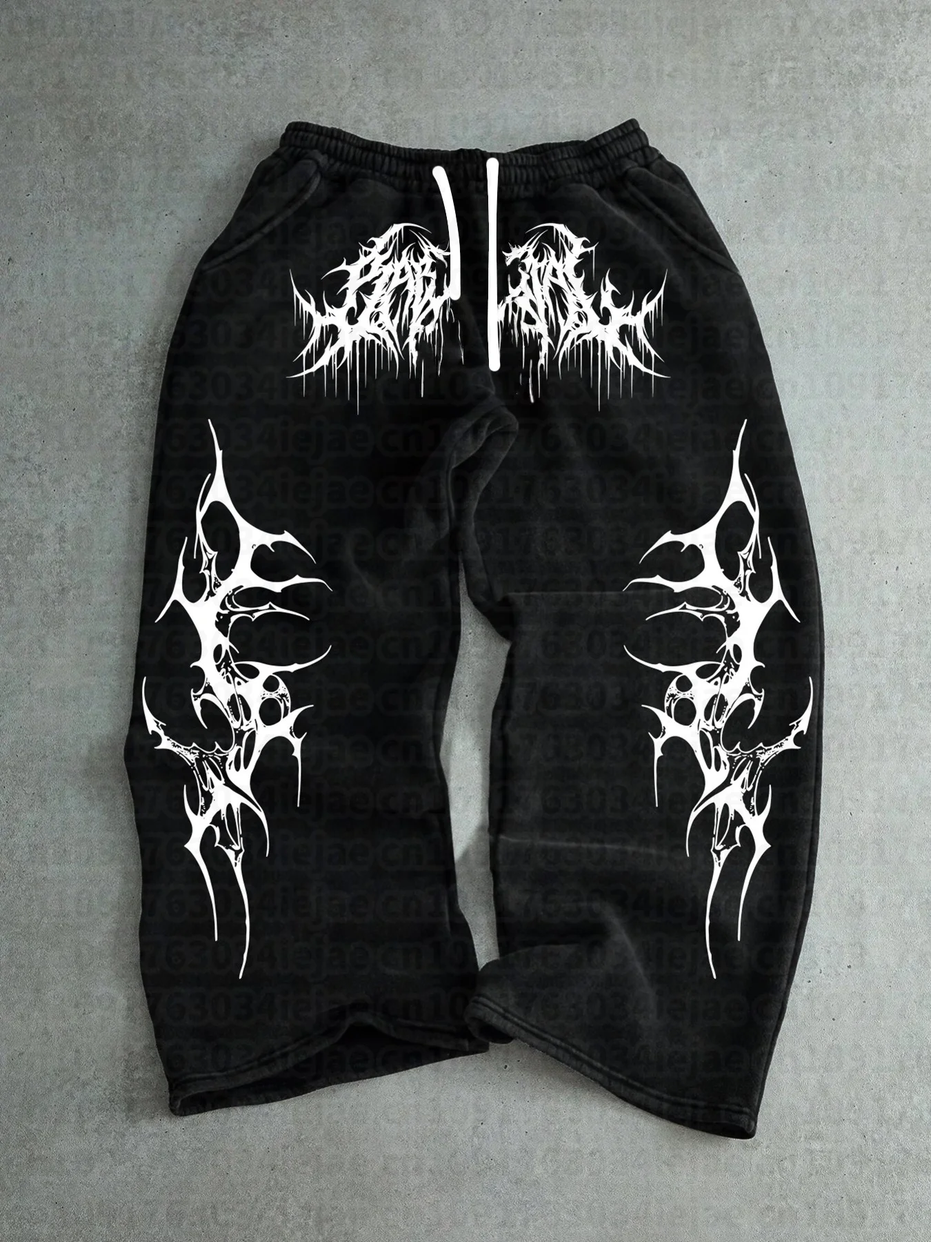 Herren Kinder Gothic Vertikale Grafik Weite Jogginghose mit Kordelzug Lose Gerade Baggy Y2K Dark Punk Streetwear Hose. – Detail 8