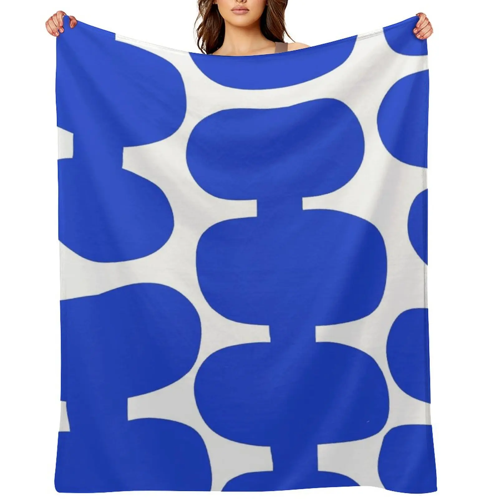 Iconic Mid Century Modern Pattern in White and Blue Throw Blanket blankets ands Tourist Designers Personalized Gift Blankets