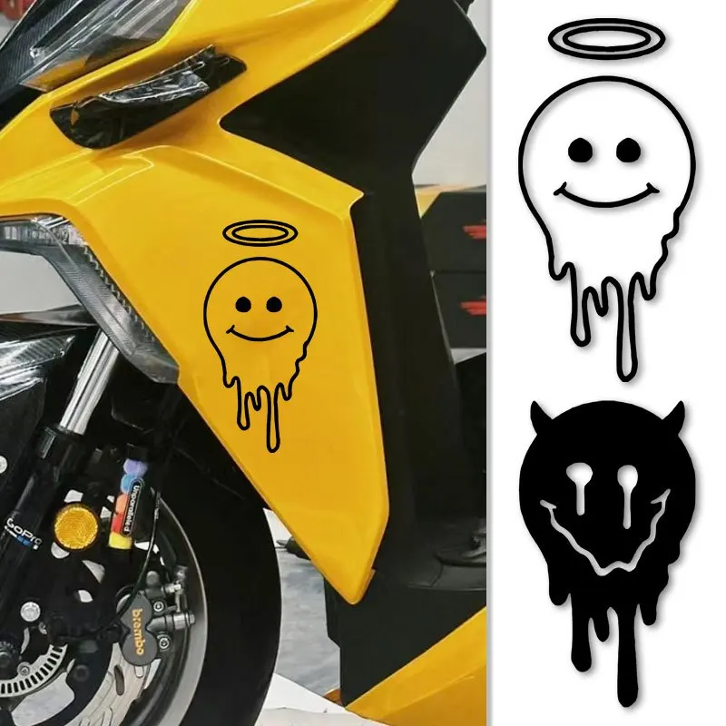 

1PC Angel Devil Melting Smiley Sticker (Black White) Waterproof Vinyl Decals for Car Motorcycle Decor