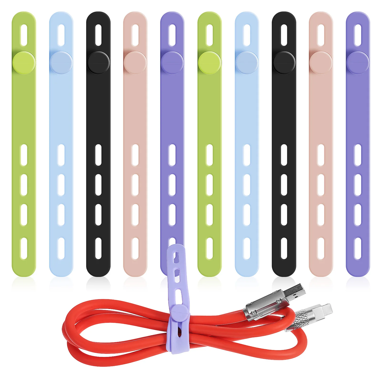 

10 Pcs Silicone Cable Manager 13 5cm Adjustable Length Multiple Colors Cord Organizer Wire Holders Tidy Solution