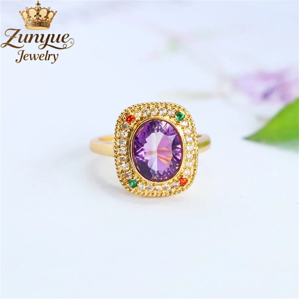 

High-End Natural Amethyst Claw Set Square Lucky Ring Luxury Quality Fashion Fine Jewelry Exquisite Elegant Popular Charms Young