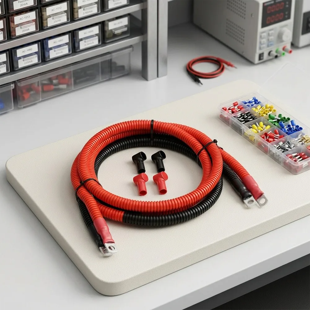 8 AWG 10mm2 20cm Tin Coated Copper Cable Kit for Inverter Power Connections and General Automotive Electrical Applications
