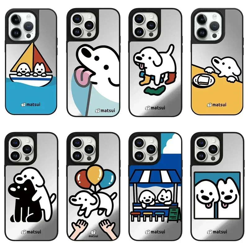 

Mirror Surface MagSafe Cute Dog Friend Engraved Letters Phone Case Cover for iPhone 11 12 13 14 15 Pro Max Case