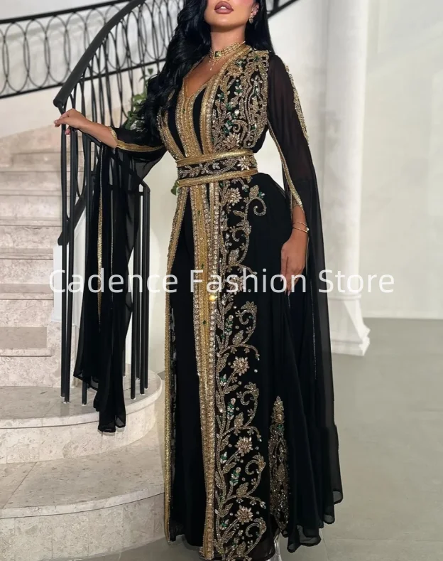 Женское марокканское вечернее платье с v-образным вырезом по индивидуальному заказу, новое элегантное платье для выпускного вечера знаменитостей с блестками, винтажные платья трапециевидной формы