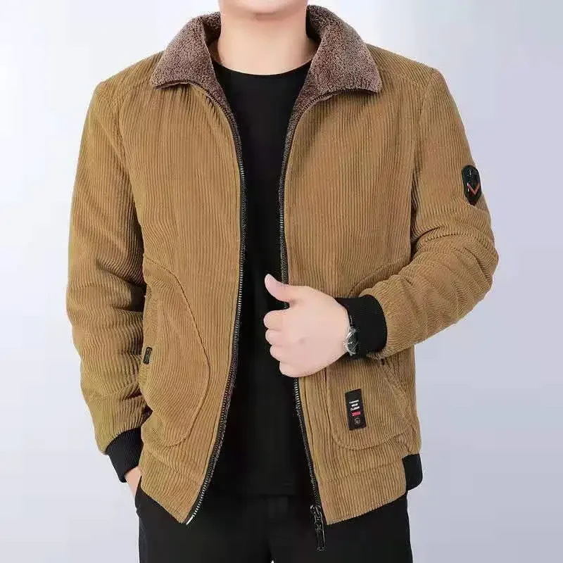 Abrigo de algodón de pana para hombre, chaqueta holgada informal gruesa, abrigo corto de invierno, novedad de 2022