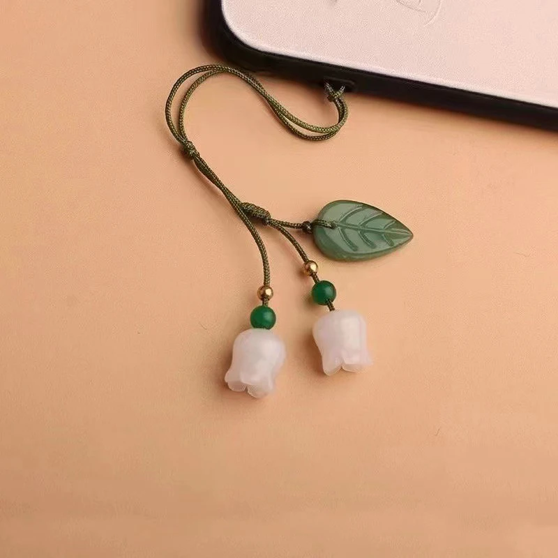 Suzuran Mobile Phone Lanyard Glaze Orchids Jade Pendant Small Pendant Mobile Phone Chain Pendant Keychain