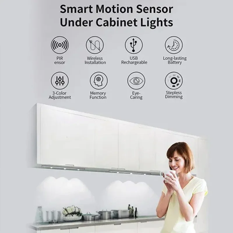 LED Night Light Motion Sensor Wireless Ultra Thin Wine Cooler Light 3 Color For Kitchen Cabinet Bedroom Wardrobe Indoor Lighting