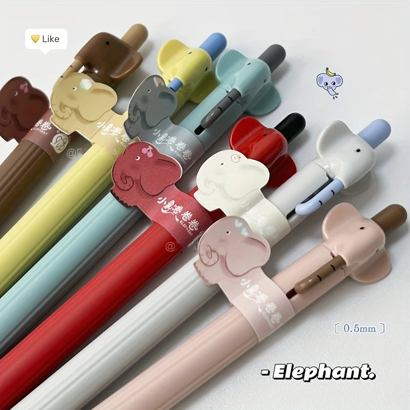 

2-Pack of Black Gel Pens with Random Colors, Cute Elephant-Shaped Design, Creative Gel Pens, Office Supplies, Cute Retractable Gel Pens with Non-Slip Texture, Dual-Ballpoint Pens, Essential for Study and Office Use