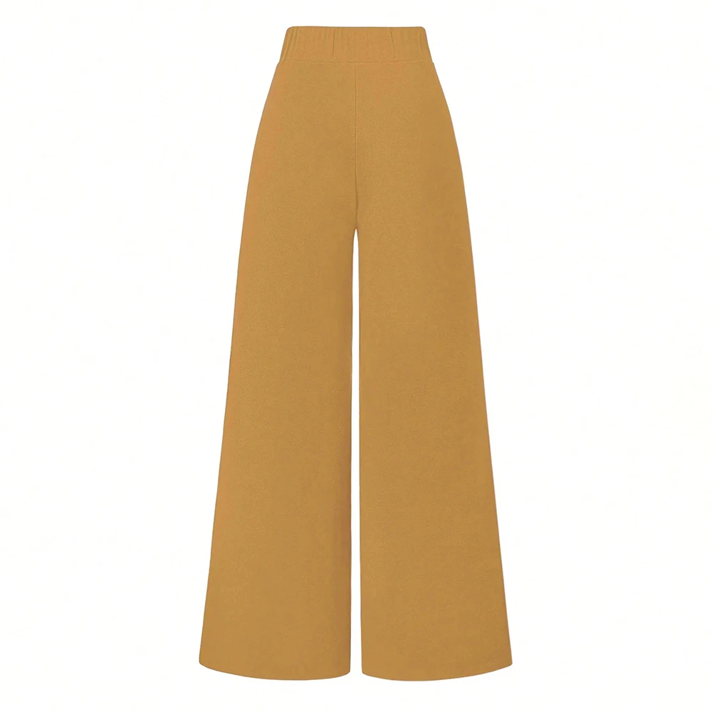 กางเกงฤดูร้อนเกาหลีสบายธรรมดาหลวมพอดีความยาวเต็มกางเกงขากว้างวันหยุดสําหรับผู้หญิง