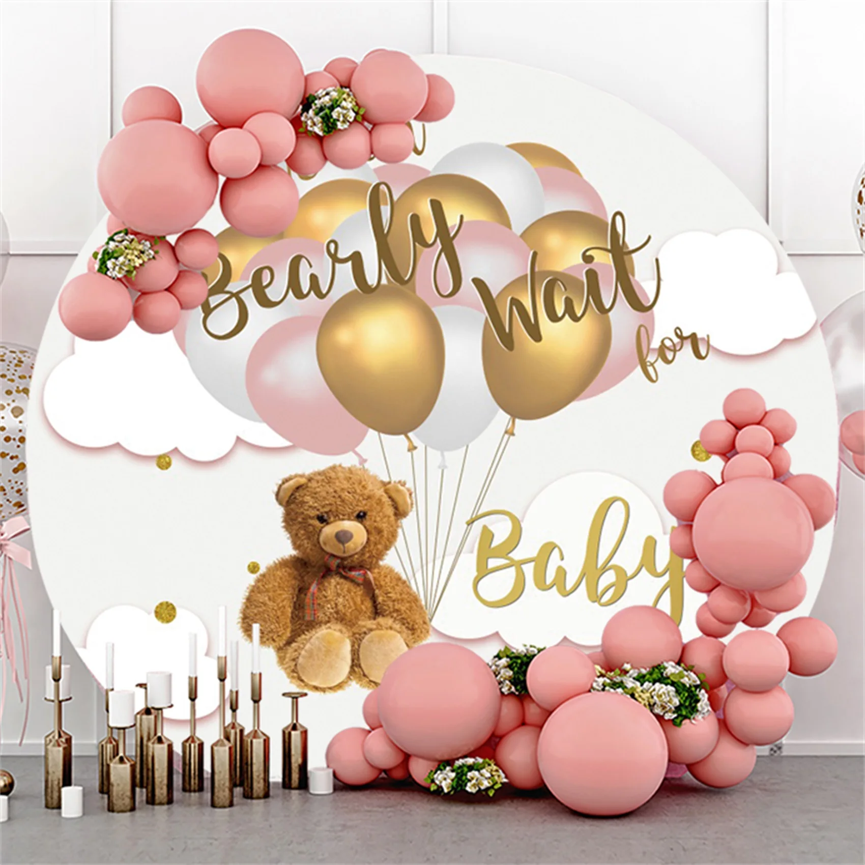 Bear Balloon Child Birthday Party Photo Round Background Newborn Baby Shower Backdrop Photocall Customize Poster Decor Banner