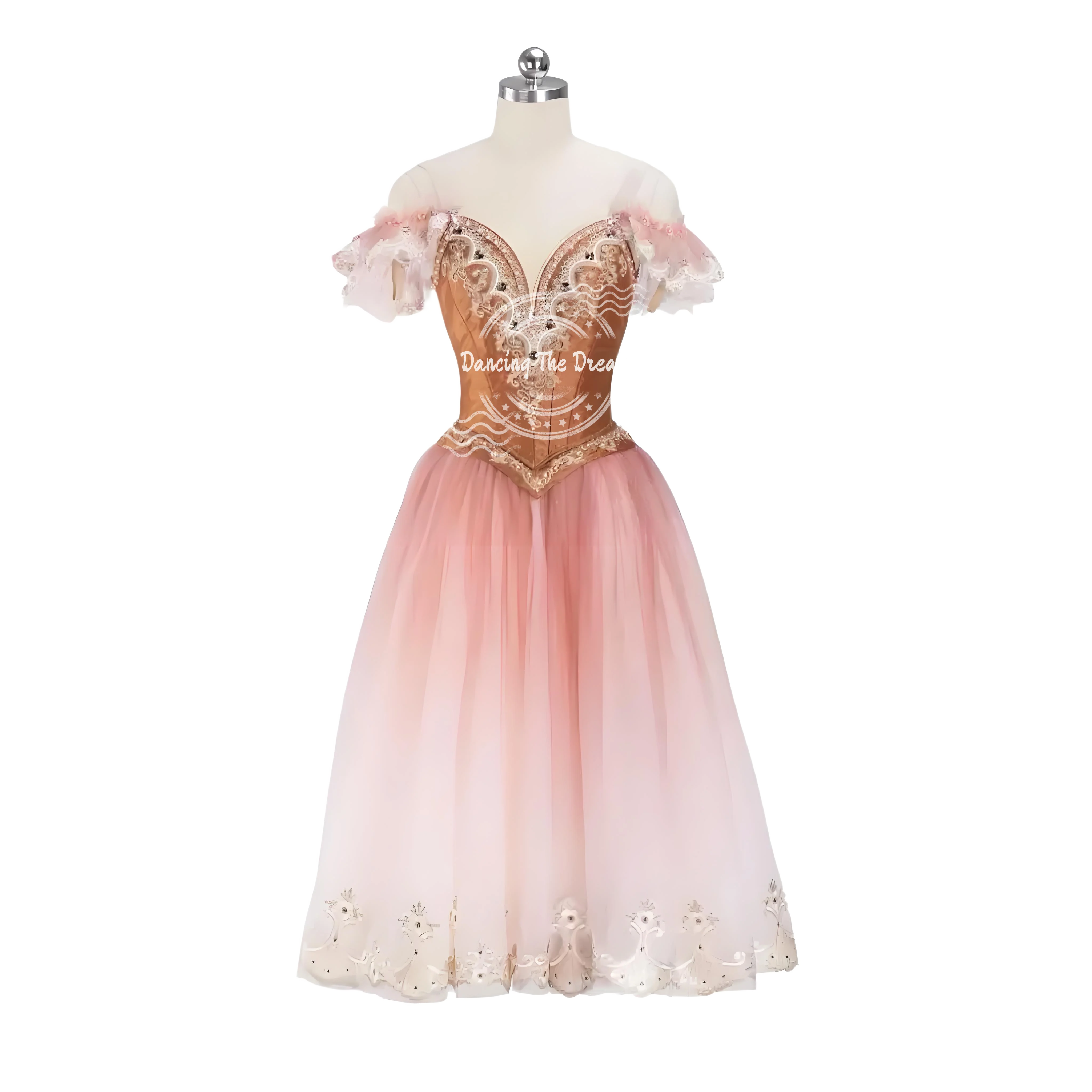 

Elegant Pink Ombre Embroidered Off - Shoulder Ballet Dress Chic Pink Gradient Embroidered Puff - Sleeve Ballet Gown