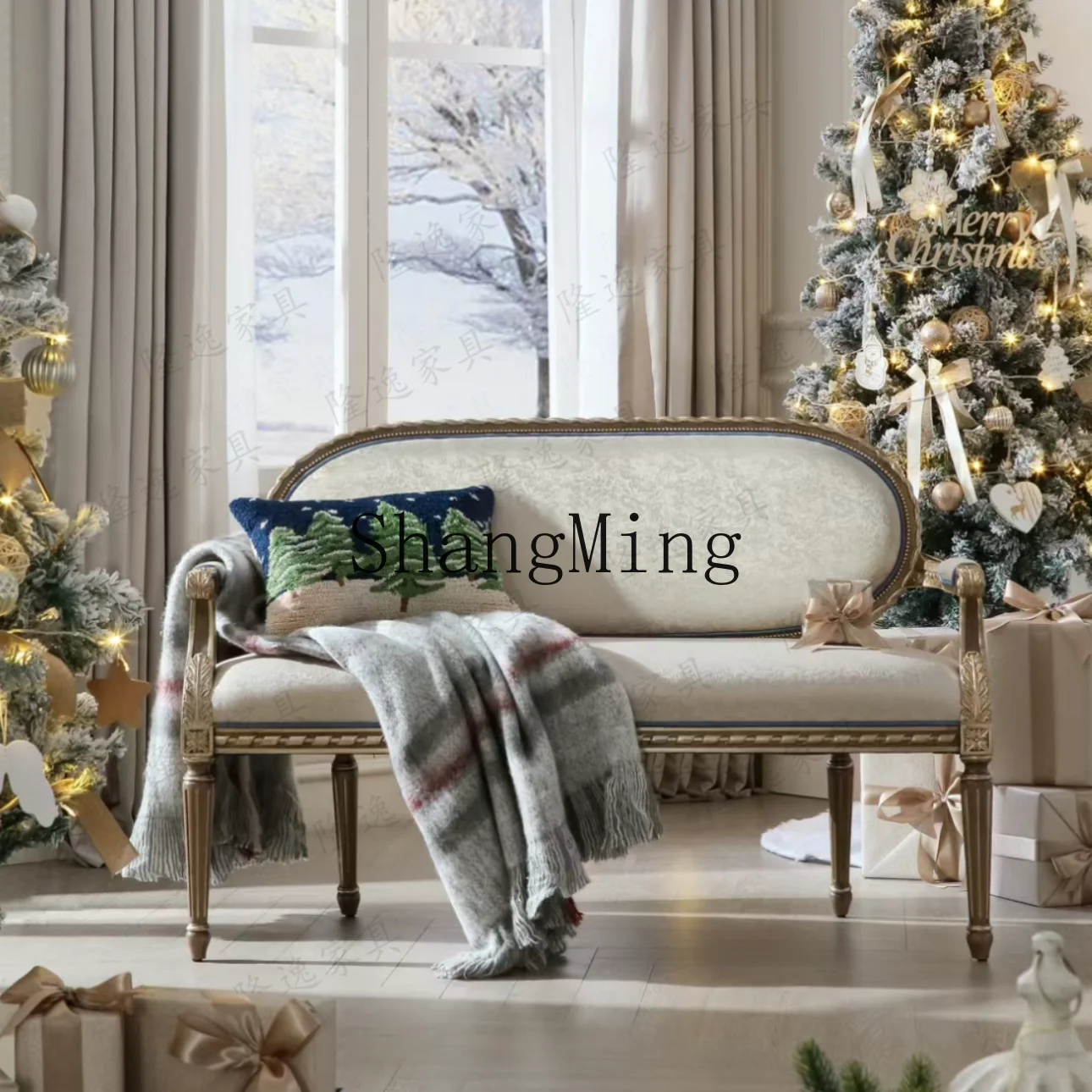 

FG double solid wood fabric leisure chair three-person sofa bedside stool palace high-end sofa chair