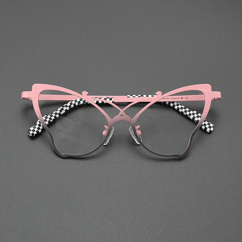 Niche fashion color butterfly shape glasses frame ultra light pure titanium retro holiday leisure sweet female optical glasses