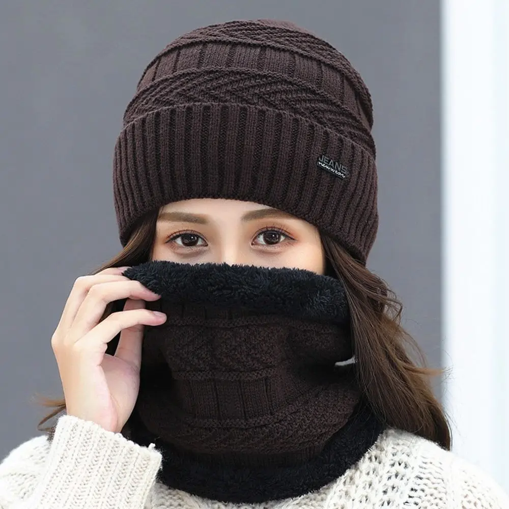 Winter Beanie Hat Scarf Thermal Fleece Knitted Hat Soft Warm Balaclava Wool Neck Warmer Scarf Cap