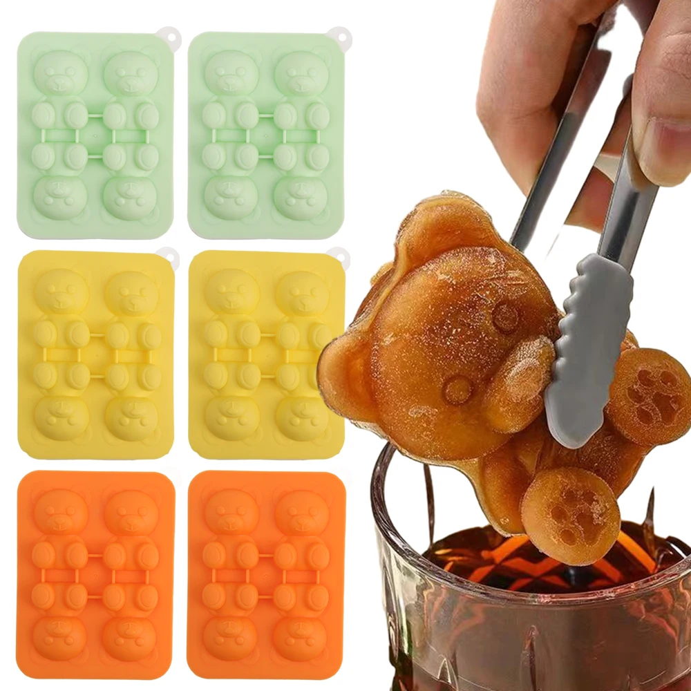 4 Grids Bear Icecube Maker 3D Chocolate Mousse Mold Silicone Ice Mold DIY Soap Mould Whiskey Ice Hockey Coffee Juice Cake Decor