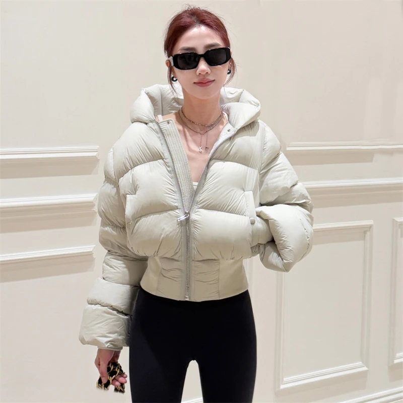 Giacca invernale da donna 2025 Nuova cerniera slim fit piumino con cappuccio 90 piumino d'anatra bianca imbottito caldo e spesso piumino da donna