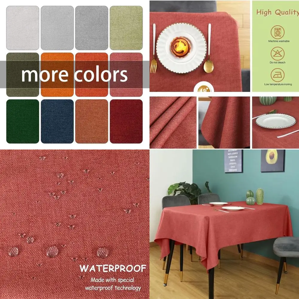 

Brick Red 57x118 Inch Faux Linen Waterproof & Wrinkle-Free Rectangle Tablecloth for Holiday Parties & Dining