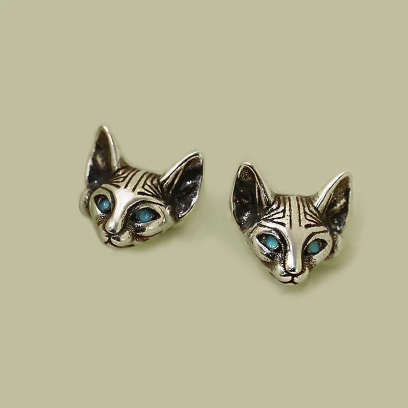 Hot Sell Vintage 925 Silver Needle Little Cat Animal Ladies Stud Earrings Jewelry For Women Accessories Anti Allergy Gifts