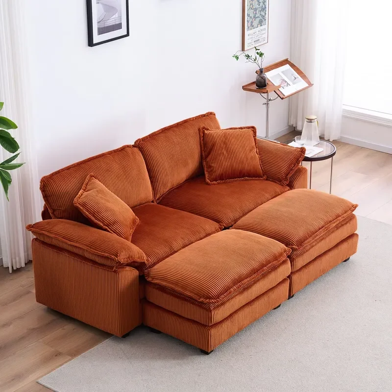 Modern 3 Seater Corduroy Sofa Bed Living Room Furniture Compressed Sponge Removable Foam Lazy Design Boxed