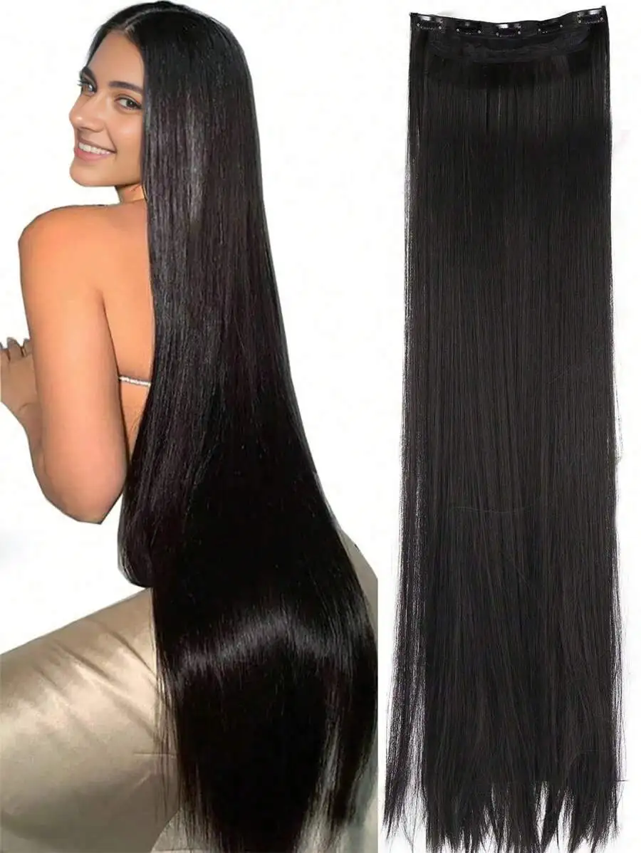 

20-40 Inch Clip-In Straight Black Hair Extensions, Women & Girls Ponytail Hair Pieces