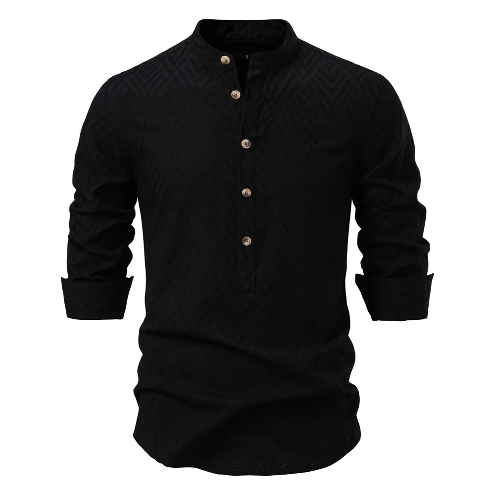 Men's Cotton Solid Color Half-Button Casual Long Sleeve Shirt for Men Fashion Social Business Men Shirts