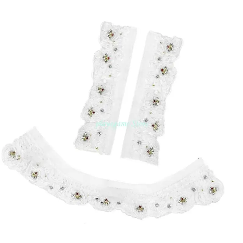 Y88Aハンド刺繍オーガンザファブリックアップリケ衣料品シャツの襟のアクセサリーとクラフトプロジェクトのためのラインストーンと