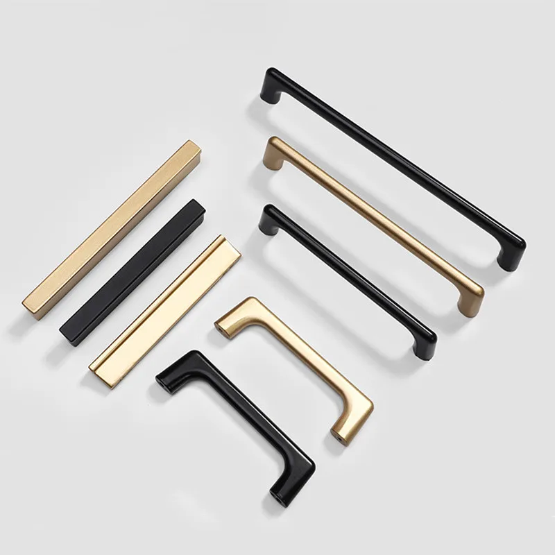 European Matte Gold Black Aluminum Alloy Kitchen Cabinet Handles Drawer Pulls Wardrobe Door Knobs Furniture Hardware