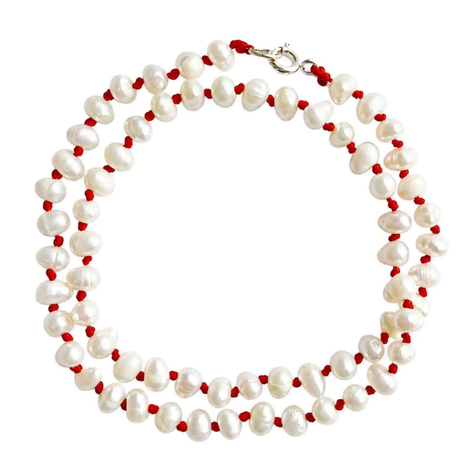 4-5mm Red Knot Freshwater Pearl Wrap Bracelet – Double Wrap Baroque Pearl Bracelet with Spring Ring Clasp