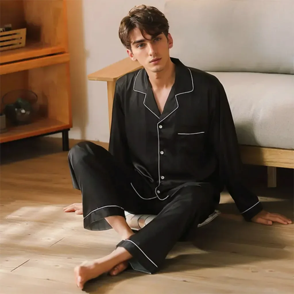 

New Men Pajamas Set Winter Sleepwear For Man Shirt Long Sleeve Pijama Male Satin Sleeping Home Night Wear Big Size Loungewear