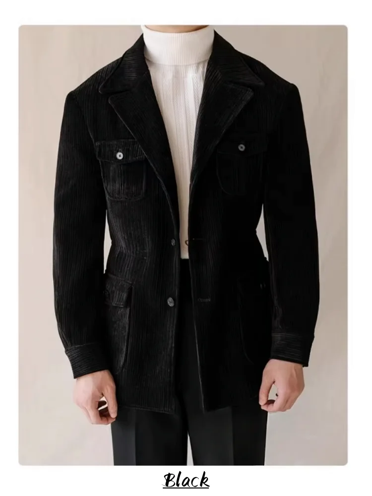 Giacche di velluto a coste per uomo Abiti da uomo eleganti Comodo abbigliamento da lavoro Blazer maschile Giacca da uomo di lusso Abiti da lavoro invernali Cappotto a costine