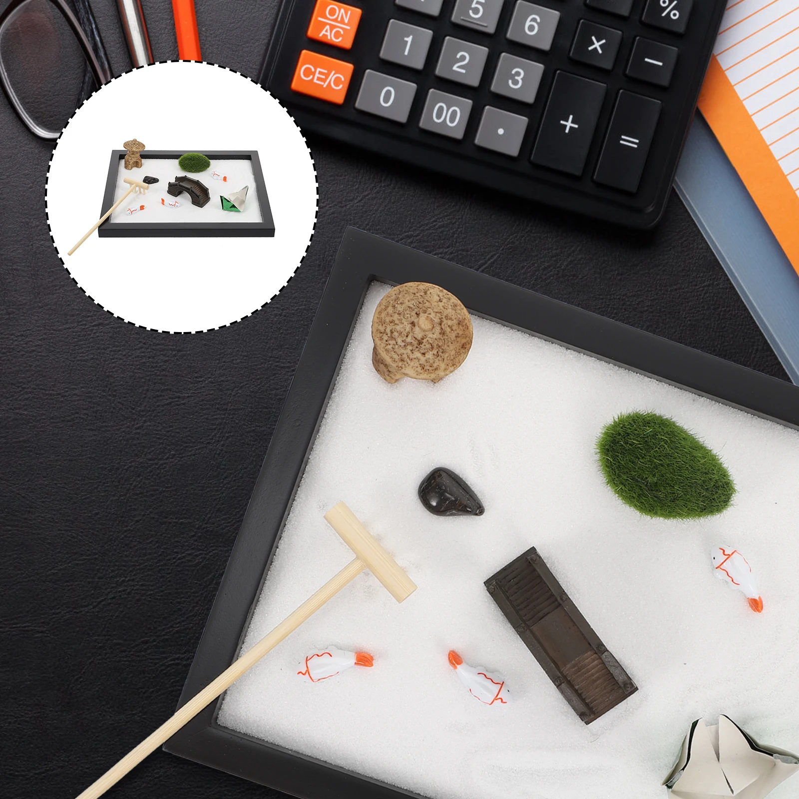 

1Set Zen Style Sandbox Desktop Ornament Meditation Gift Household Adornment Sand Table Zen Sand Box Microlandscape Decor