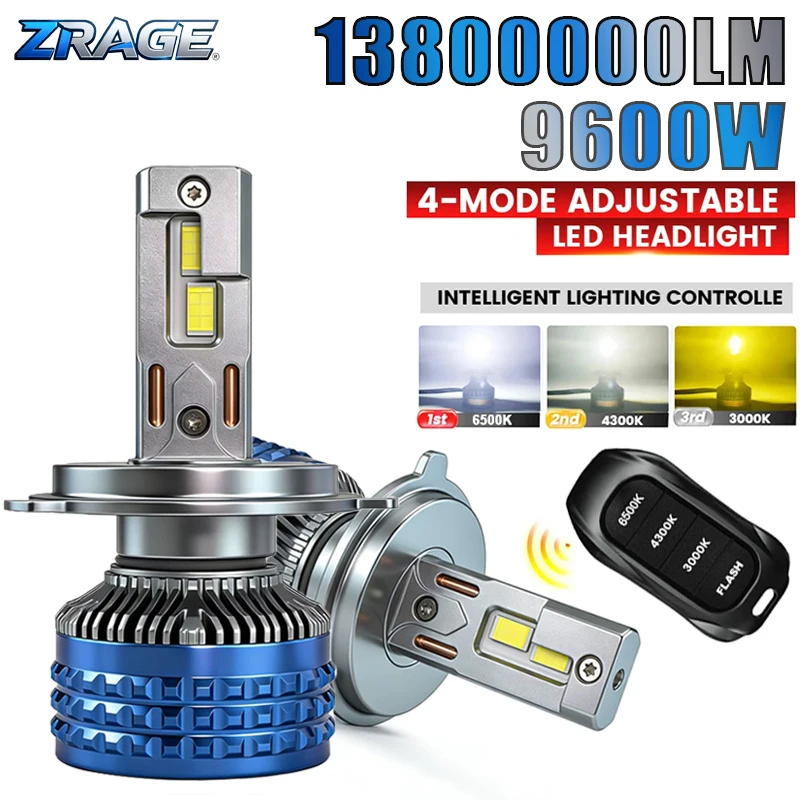 

9600W H7 H11 LED Headlights Canbus H1 H4 9005 HB3 9006 HB4 6500K 4300K 3000K Three Color Remote Control Car LED Bulb Strobe Lamp