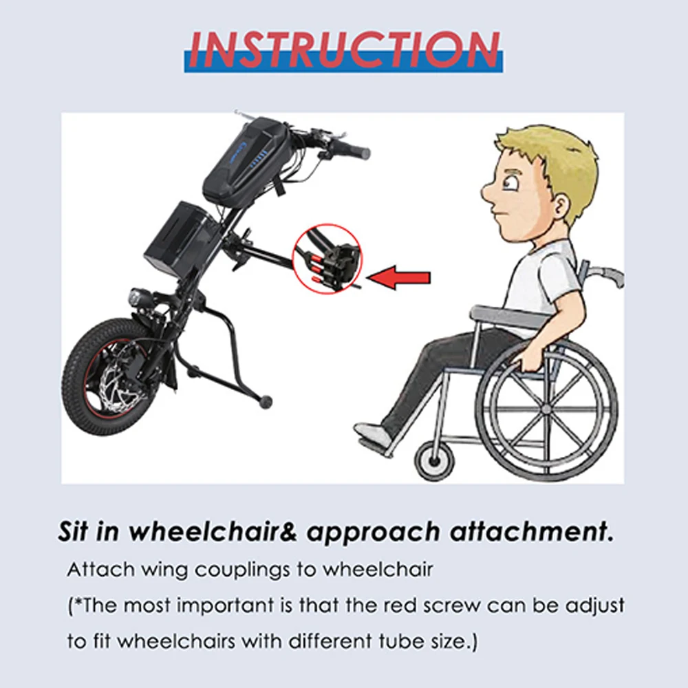 Sedia A Rotelle elettrica Handcycle WH12B/WH12BS Kit di Conversione Del Trattore per con la Batteria 350W 8.8ah/10.4ah batteria al litio