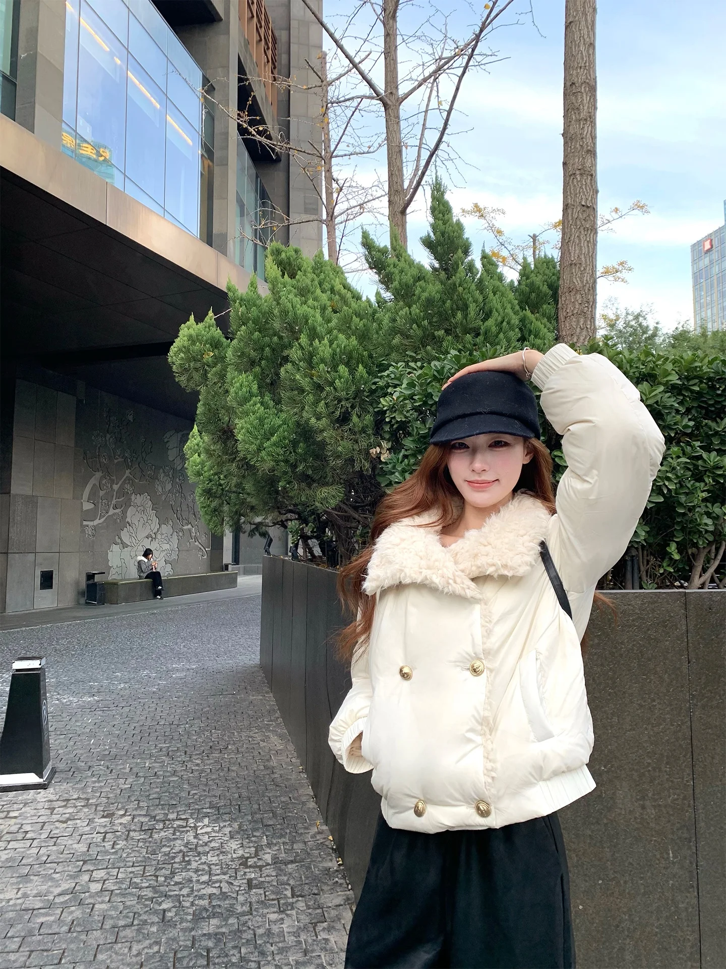 

SourceWithU Warm European Sle Du down Jaet 60g 90 New National Stand Gold Bule Fur Collar Wide Leg Pants