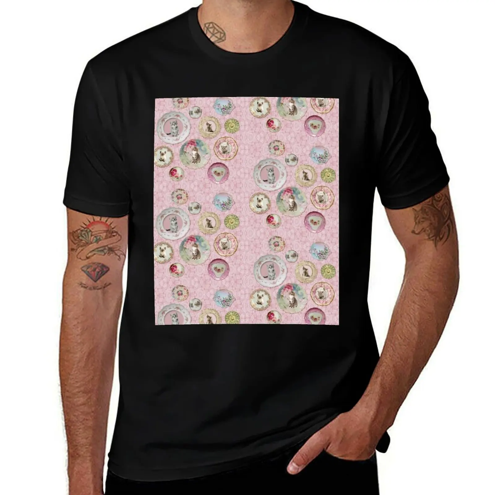 Witchcraft School Kitten & Cat Plates on Umbridge Lace T-Shirt Everyday Wear Basic Short Sleeve Top T-Shirt