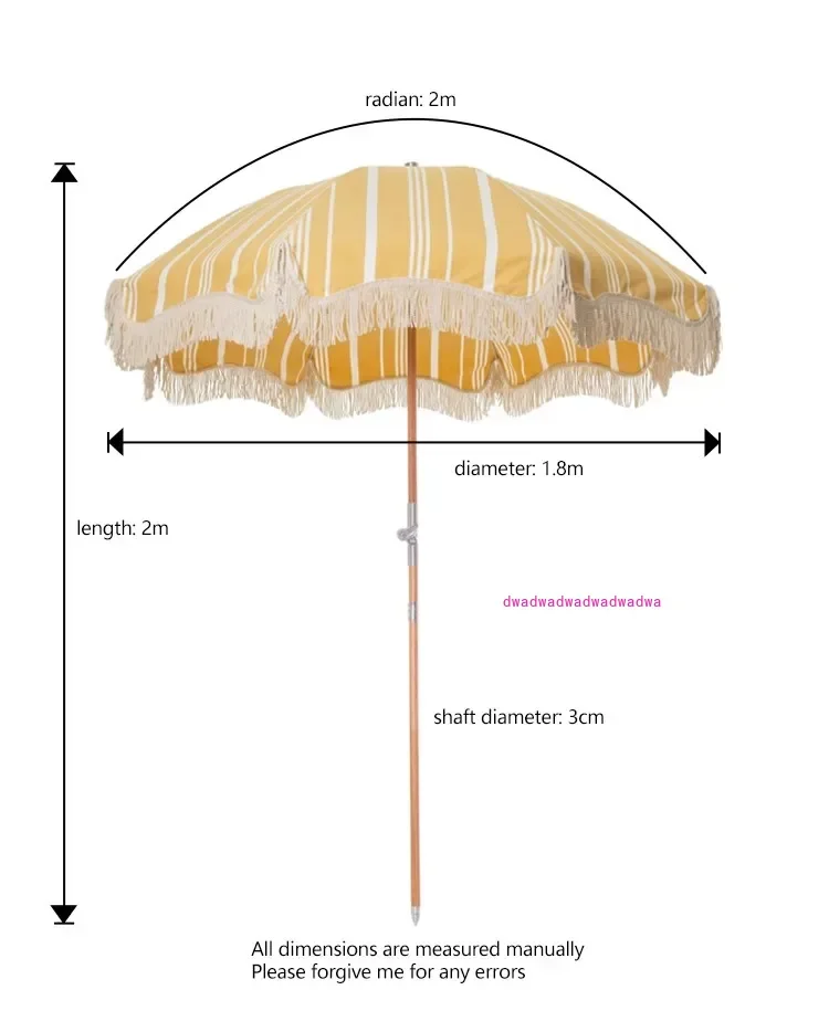 مظلات الشاطئ المظلات مع شرابات / بوهو خشبية مخصصة فاخرة محمولة 8 أقدام، عتيقة هامش الشمس في الهواء الطلق القطب قماش أصفر