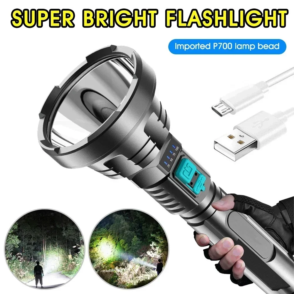 Large Long Range Home Outdoor Flashlight Strong Light LED Flashlight ABS USB Charging Battery Display - view 4