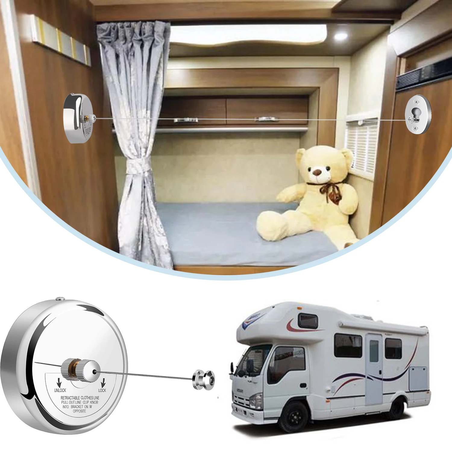 1pcs Caravan Adjustable Clothesline Stainless Steel Retractable String Line Drill Free Hotel Bathroom Clothesline RV Accessory