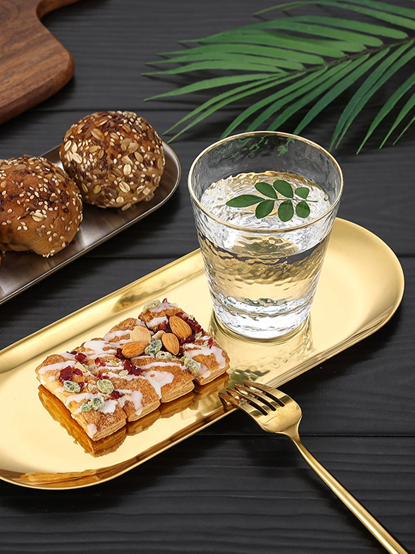 1/3Pcs Stainless Steel Gold Dining Plate Dessert Plate Nut Fruit Cake Tray Snack Kitchen Plate Western Steak Kitchen Plate Dish