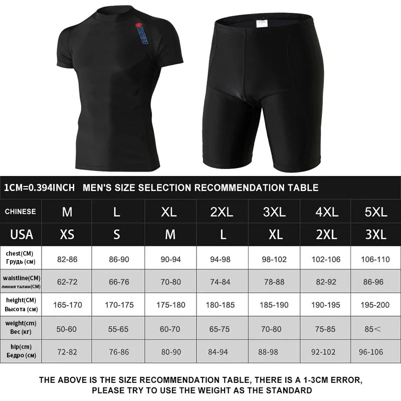 Men's Outdoor Sports Tight Wetsuit Top Shorts Short-Sleeved Swimsuit Surfing Suit Tshirt Swimwear Black Quick Drying Rash Guard