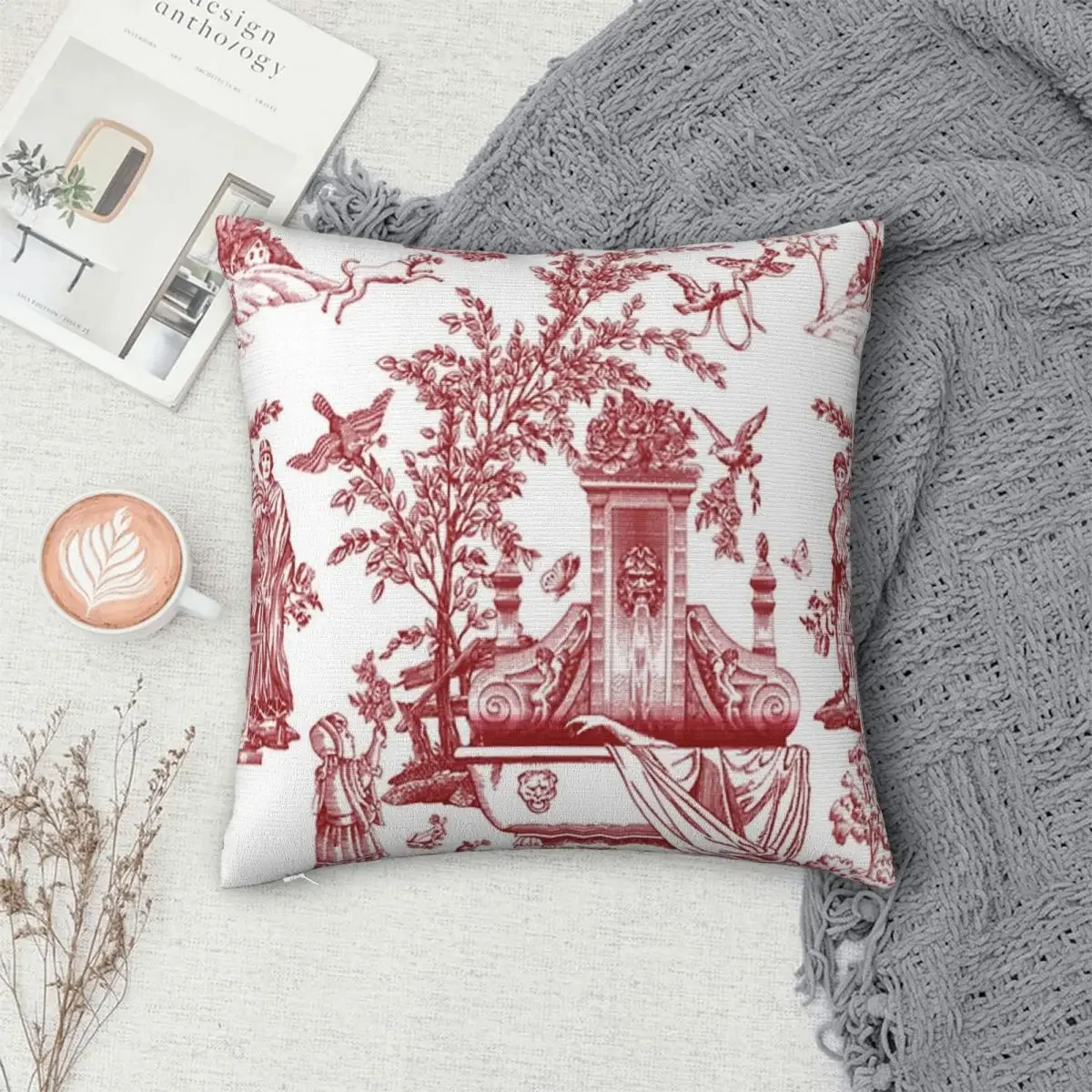 Red Toile Pattern Design Pillowcase Polyester Pillows Cover Cushion Comfort Throw Pillow Sofa Decorative Cushion Used for Bedroo