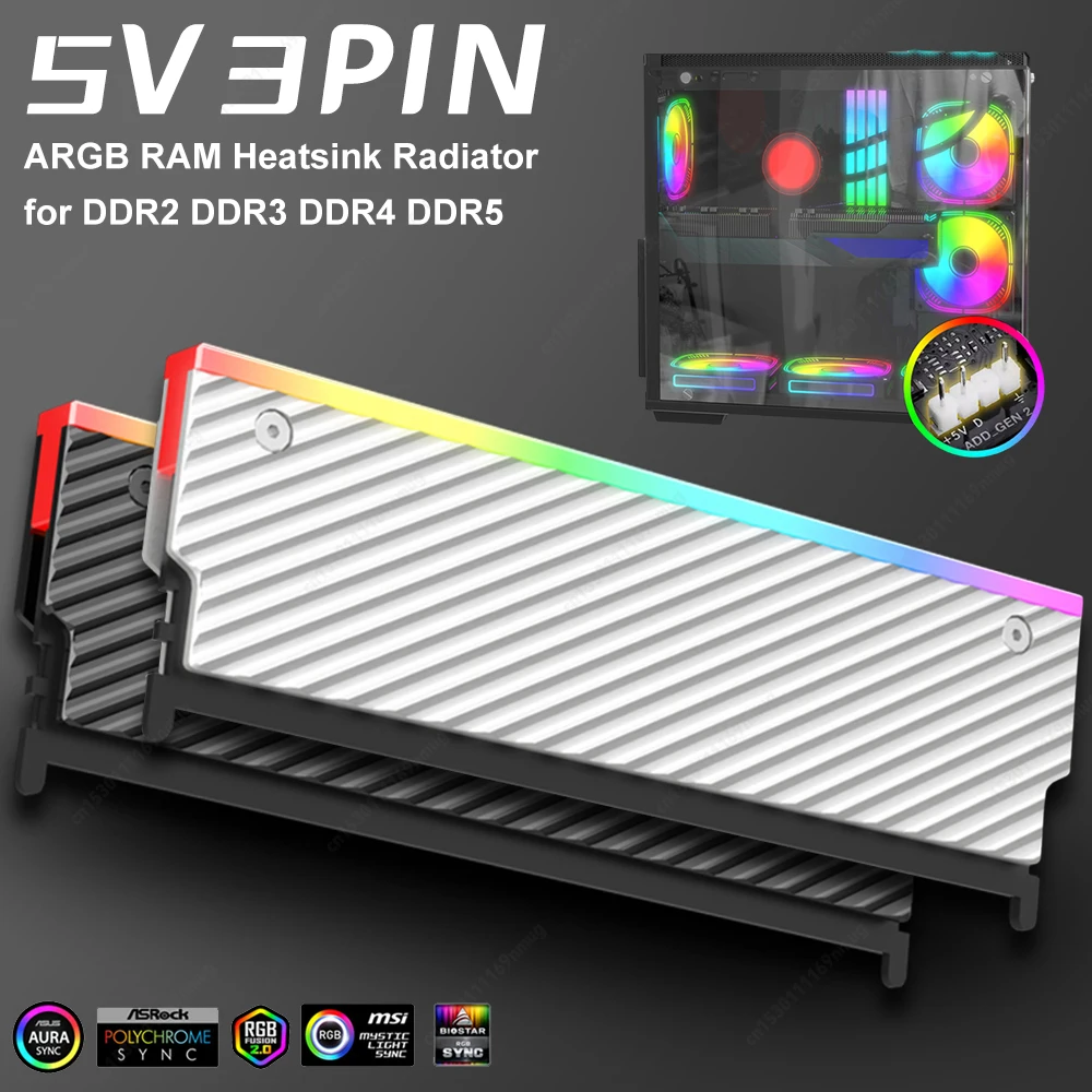 

Кулер для оперативной памяти DDR с поддержкой Aura Sync, 5В, 3-контактный ARGB, с термопрокладкой для памяти DDR2, DDR3, DDR4, DDR5 для настольных ПК