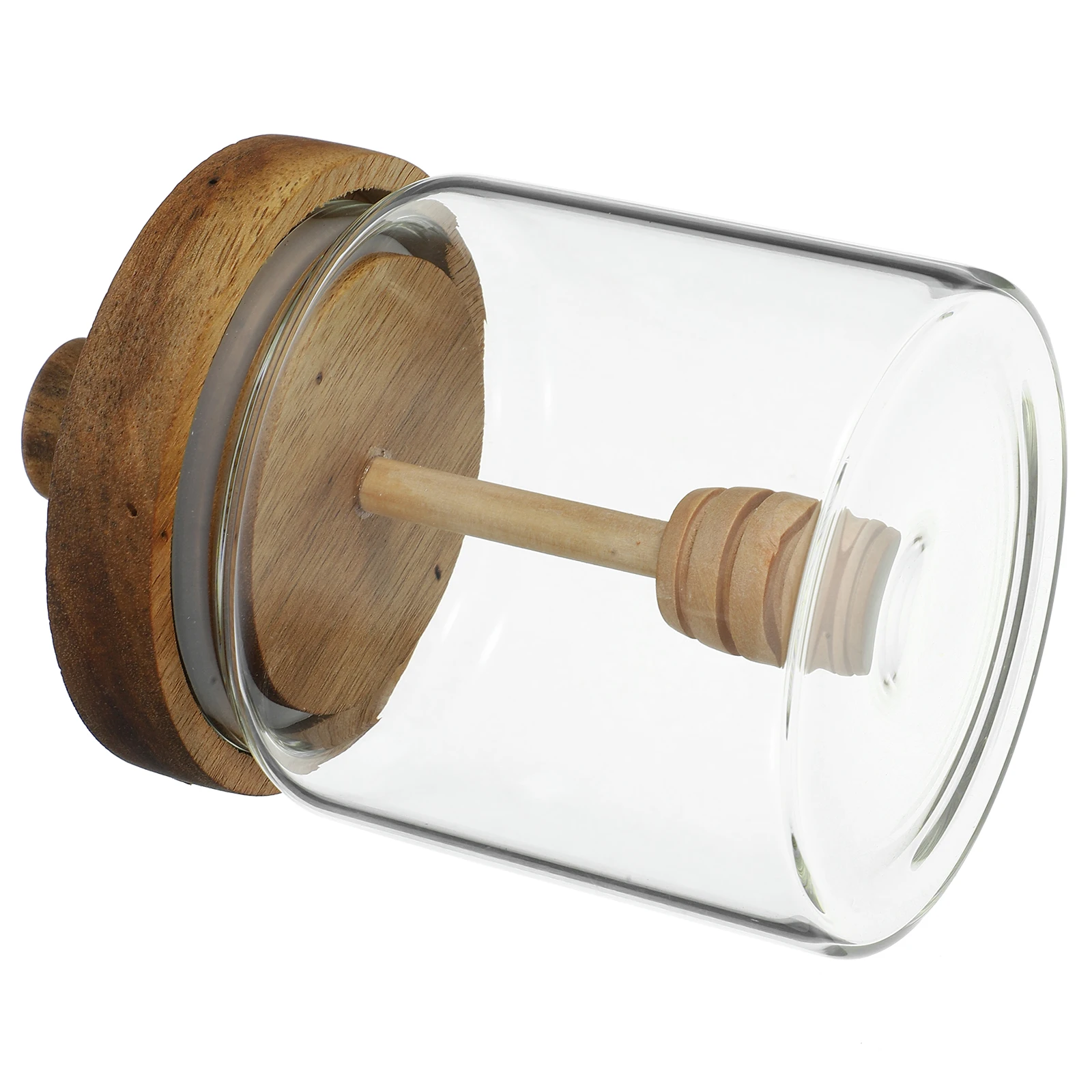 

Small Glass Honey Jar Wooden Lid Dipper Honey Pot Kitchen Container Syrup Dispenser Clear Storage Jars with Lids