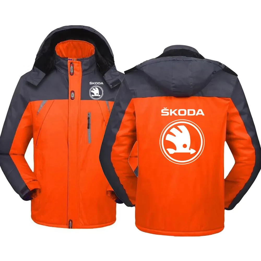 2023 New Men's Mountaineering Skoda Car Logo Winter Hooded Sweater Printing Padded Fashion Thicken Solid Zipper Jacket Coats