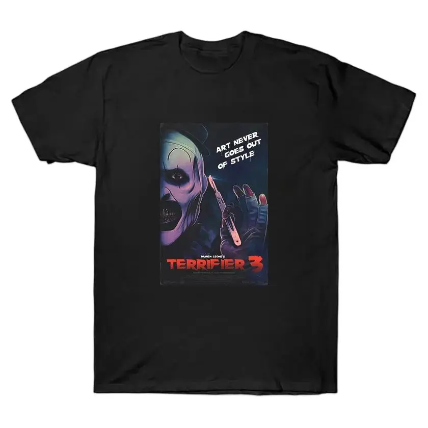 

Terifier fan art poster horror movie killer clown scary evil halloween costume slasher film 100% cotton printed t shirt for men
